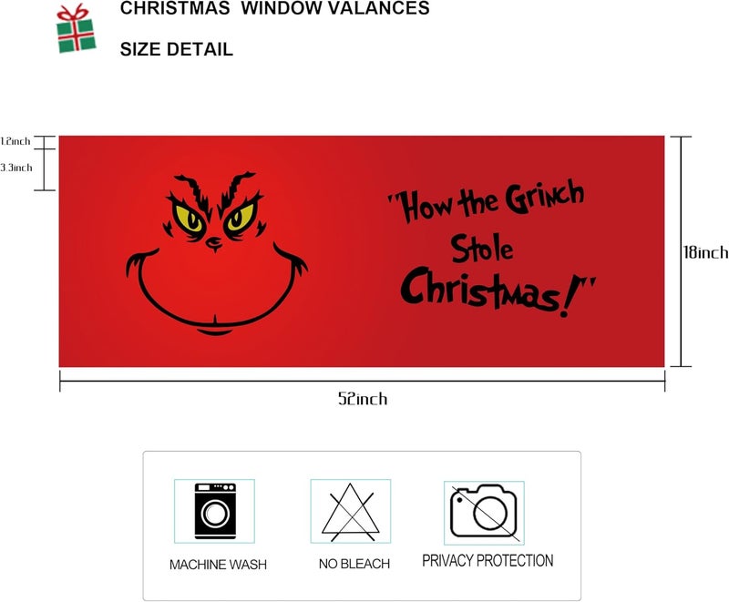 SUNWISHA Kitchen Curtain Valances - Whimsical Red Xmas Decor for Windows - Short Bathroom & Laundry Curtains - 52x18inch - Image 2